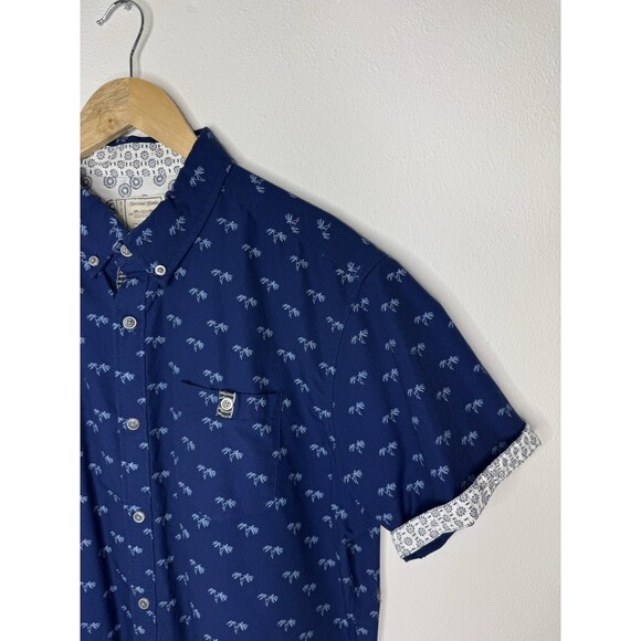 Alexander Julian Men’s Large Button Down Short Sleeve Shirt Blue Hawaiian Design - Picture 2 of 14
